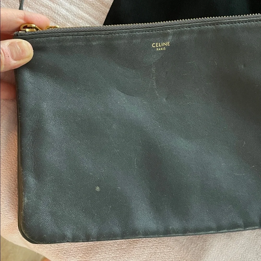 Celine Trio Dark Gray Leather Crossbody Bag- Large size - Picture 2 of 14